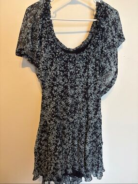 Anthropologie Black Mini Dress with Light Blue Floral Print